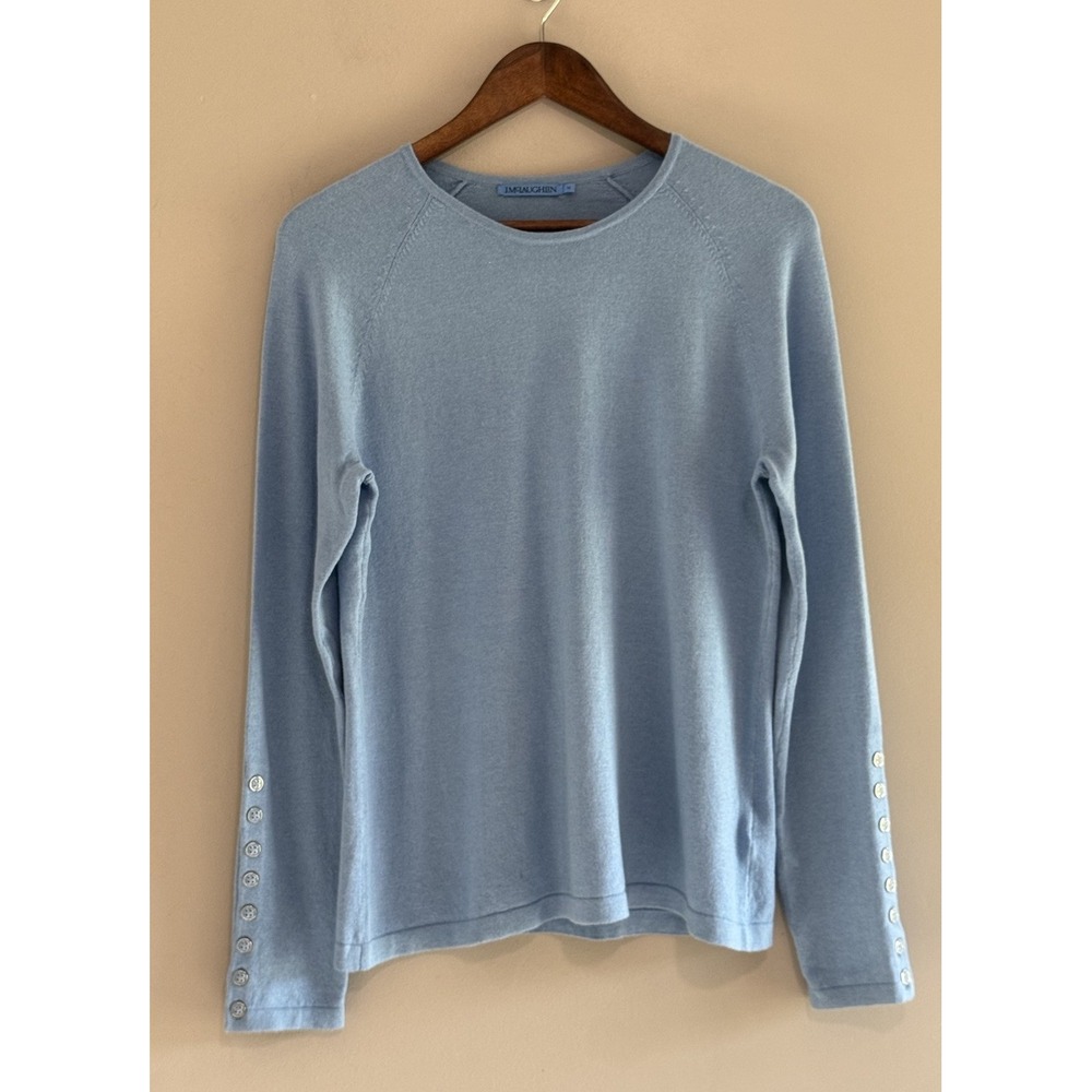 J. Mclaughlin Cotton Stretch Sweater Lightweight Baby Blue Button Preppy Medium - Picture 2 of 11